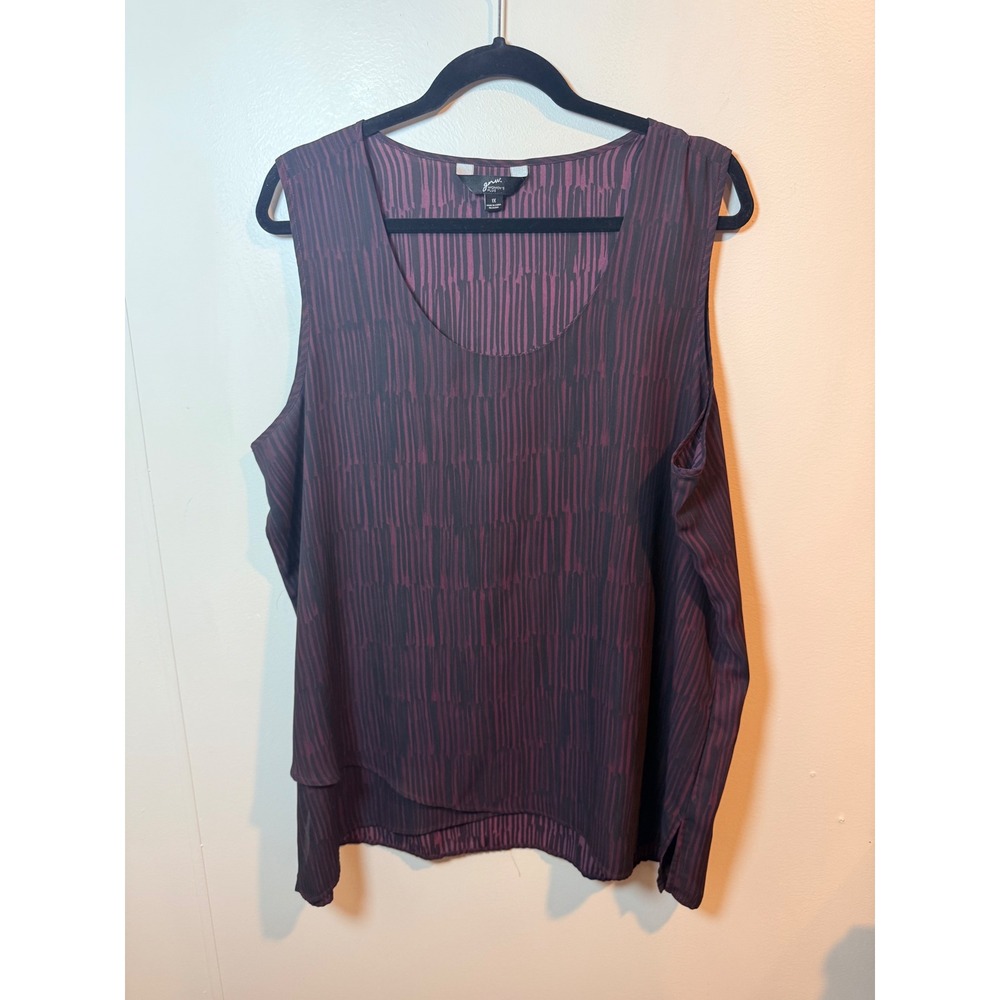 GNW Womens Plus 1X Burgundy Black Striped Sleeveless Layered Tank Top Blouse